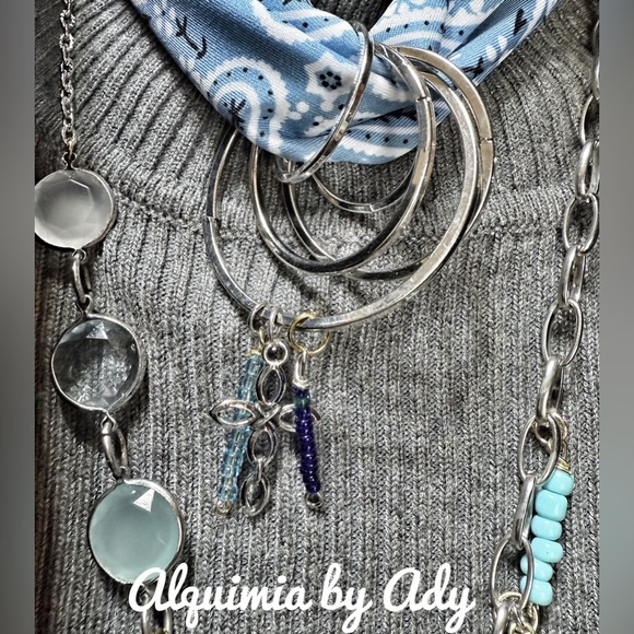 Multi turquoise charms layered statement bandanna scarf necklace - Picture 4 of 8